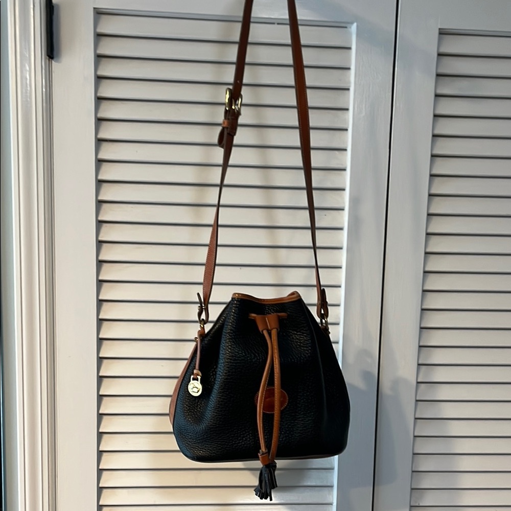 Dooney & Bourke Black and Brown Crossbody Bag with Drawstring